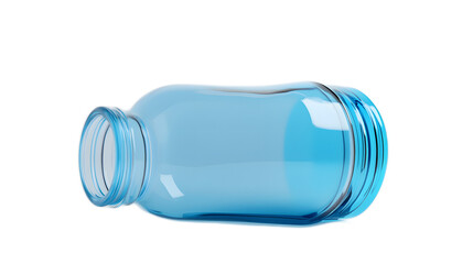 Blue Transparent Water Bottle on White Background with Reflection