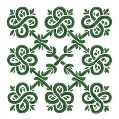 Celtic knot pattern tile featuring intricate interwoven designs in a vibrant green color scheme ideal for decorative applications or textile patterns