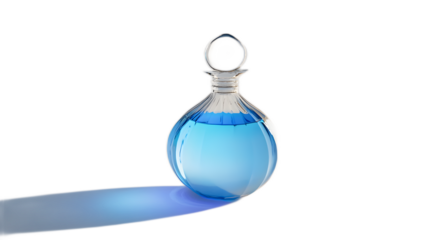 Elegant Blue Glass Bottle with Silver Cap and Light Reflection
