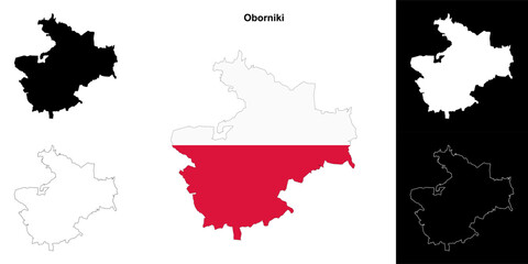 Oborniki county outline map set