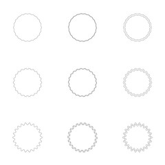 Set of circles, frames and logos with arrangements. Lines and designs, vector illustrations.