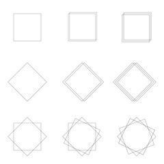 Set of geometric square shapes, frames, logos. Line and design, vector illustration