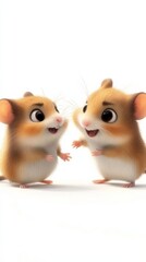 Obraz premium Two cute mice greeting each other on white background