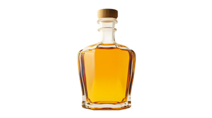 Elegant Glass Bottle with Amber Liquid and Wooden Stopper Display