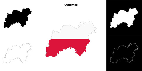 Ostrowiec county outline map set
