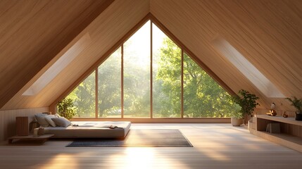 Fototapeta premium Minimalist Scandinavian Room Design with Natural Light and Wooden Accents