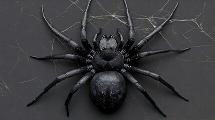 Obraz premium Eerie Monochrome Paper Spider with Web on Dark Backdrop