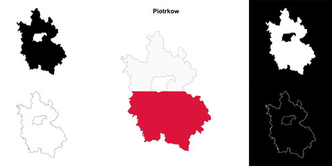 Piotrkow county outline map set
