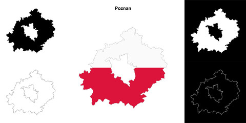 Obraz premium Poznan county outline map set