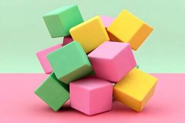 Floating 3D Cubes and Graphs Representing Creative Business Strategy and Innovative Solutions