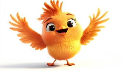 Cute Cartoon Baby Bird Opening Wings and Smiling
