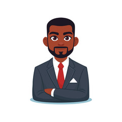 Professional Cartoon Businessman in Suit with Confident Expression and Folded Arms