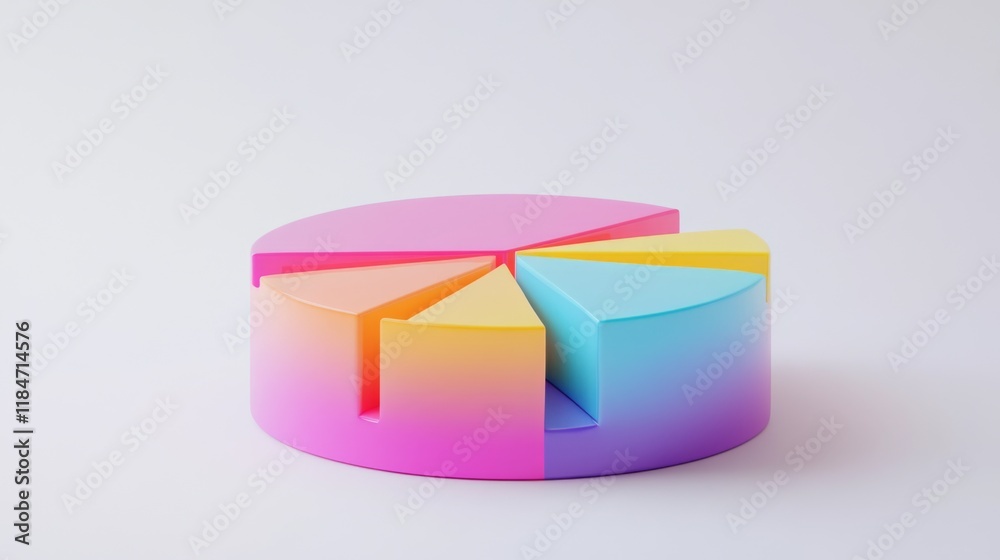 Leinwandbilder A colorful D pie chart with multiple segments, each section raised slightly to emphasize data distribution, set against a clean white background.