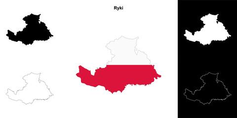 Ryki county outline map set
