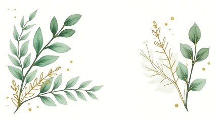Naklejka premium Watercolor floral illustration set - colorful leaf branches collection, for wedding stationary, greetings, wallpapers, fashion, background. Eucalyptus, olive, green leaves, gold