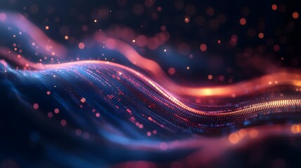 Digital Financial Data Visualization with Glowing Flowing Lines on Dark Background