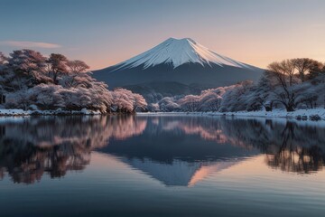 mount fuji winter covered pristine.