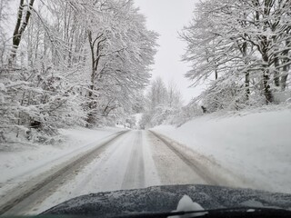 Fototapeta premium winter road in the forest