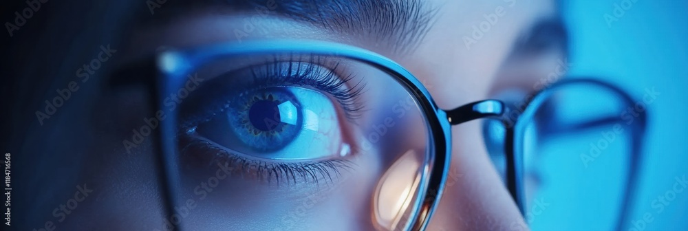 Aufkleber close up view of a female eye with glasses showcasing vision correction in soft lighting. generative