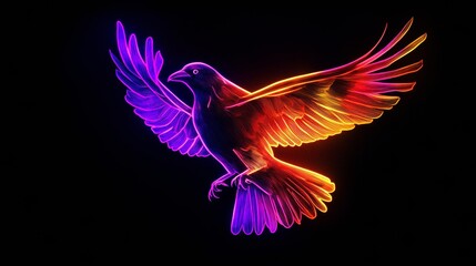Obraz premium Majestic neon bird flying with wide open wings