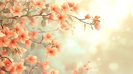 Delicate Peach Blossoms on Branch in Sunlight