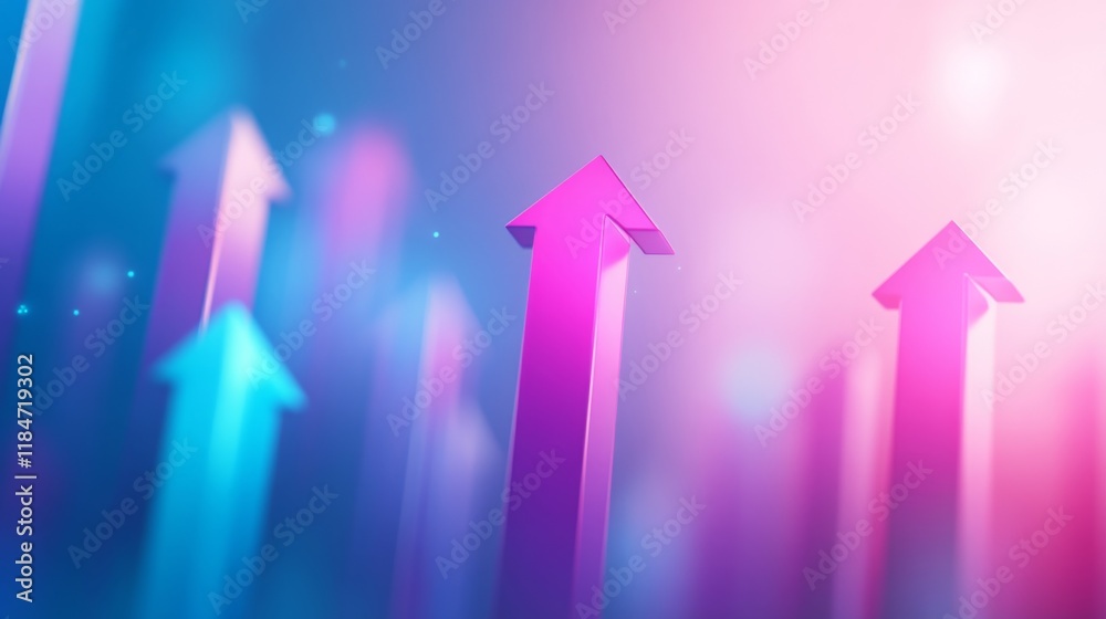 Poster a creative d bar graph design featuring bars shaped like arrows, pointing upward against a gradient 