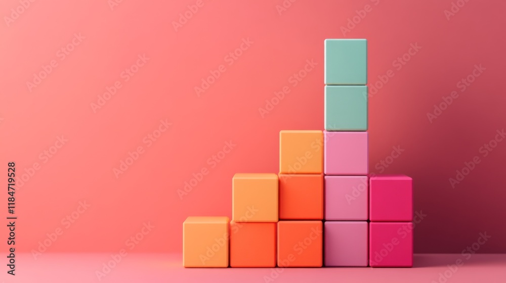 Fototapete A creative D bar graph made of stacked cubes, arranged on a plain background, representing data analysis and business growth in a unique visual style.