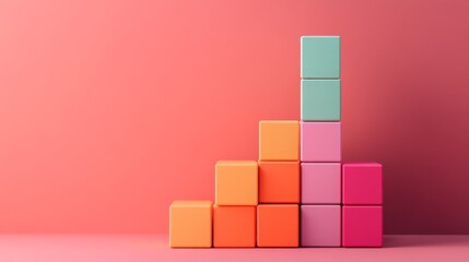 Obraz premium A creative D bar graph made of stacked cubes, arranged on a plain background, representing data analysis and business growth in a unique visual style.