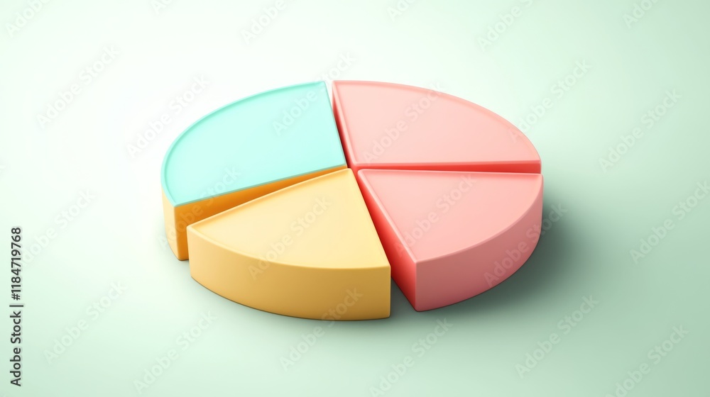 Poster a creative d pie chart in pastel colors, each segment slightly tilted for emphasis, set against a so