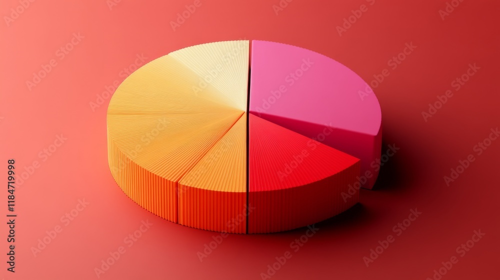 Poster a creative d pie chart with animated effects, displaying vibrant colors and smooth transitions betwe
