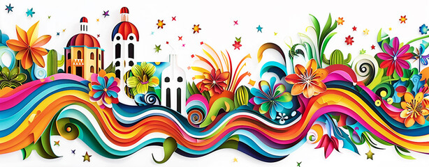 Southwestern page border with colorful Mexican mural elements