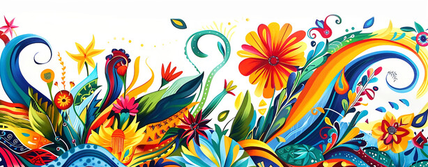 Southwestern page border with colorful Mexican mural elements