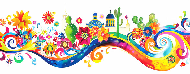 Southwestern page border with colorful Mexican mural elements