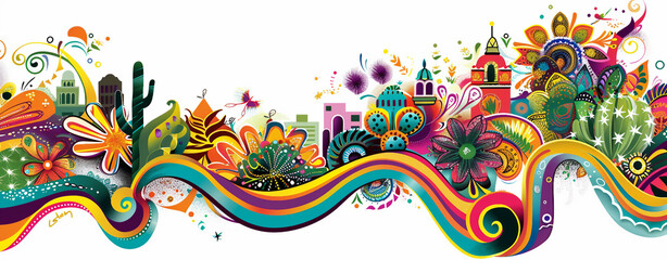 Southwestern page border with colorful Mexican mural elements