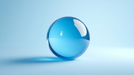 Blue glass sphere casting a shadow on light blue background