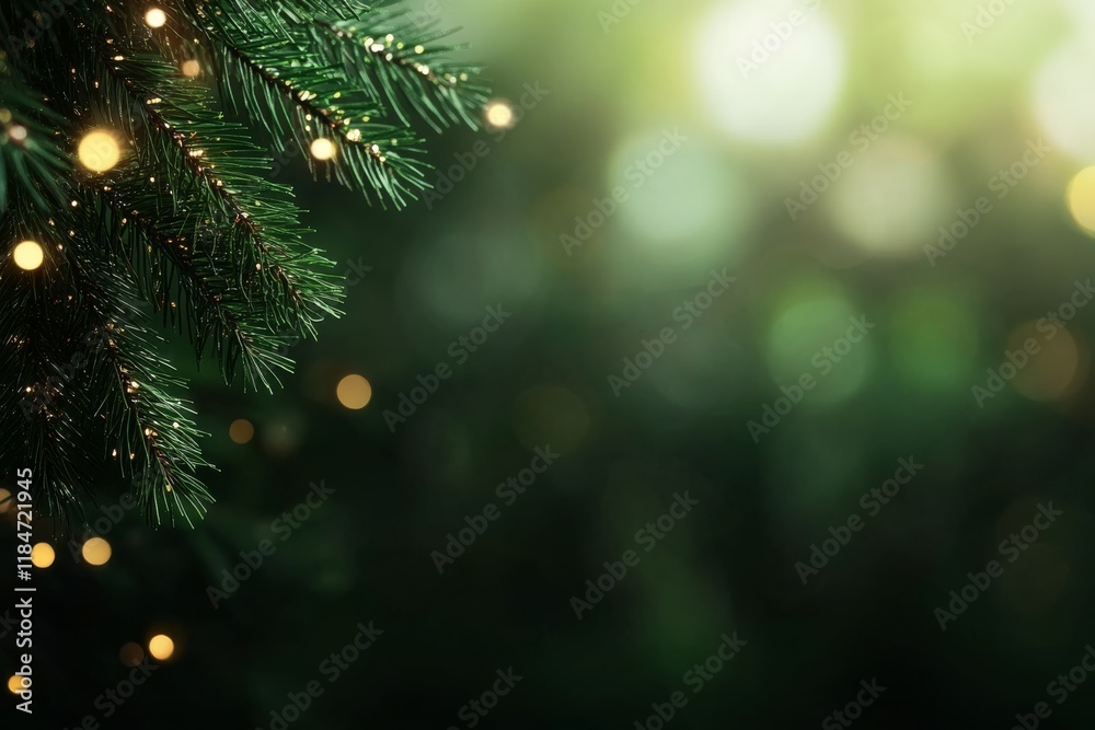 Aufkleber Dark green Christmas-themed background features golden glitter falling softly, creating an elegant atmosphere with ample space for text or branding
