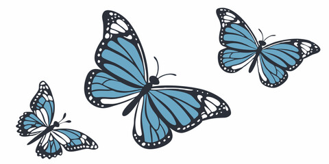 Naklejka premium Elegant Blue Butterflies Illustration: Flying on White Background for Design and Art Projects.