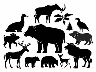 Silhouettes of Northern Mammals: Wildlife in Nature-Themed Vector Art for Creative Projects.