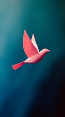 Obraz premium Pink Origami Bird Flying on Blue Background Symbolizing Hope and Freedom