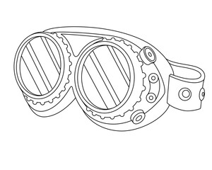 Safety glasses in steampunk style - vector linear picture for coloring. Outline. Steampunk glasses with round lenses for a coloring book	