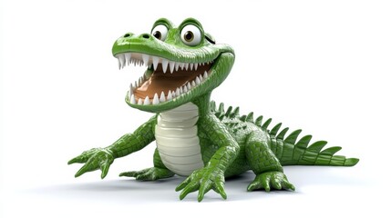 Fototapeta premium Fun green cartoon crocodile smiling and showing teeth
