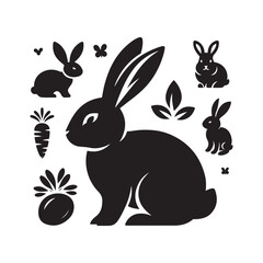 Black Color Bunny silhouette design Vector Illustration, Solid White Background 10.eps