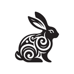 Black Color Bunny silhouette design Vector Illustration, Solid White Background 11.eps