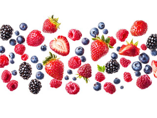 A vibrant assortment of fresh ripe wild berries, isolated on transparent background