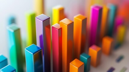 A detailed D bar graph with vibrant, multicolored bars, representing data trends in a business presentation, set against a minimalist white backdrop.