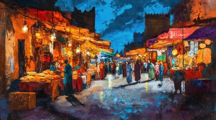 Night Market in Marrakesh Vibrant Colors and Bustling Atmosphere of a Moroccan Souk