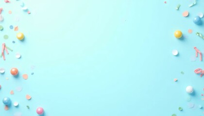 Pastel Confetti & Balls on Light Blue, Party Background