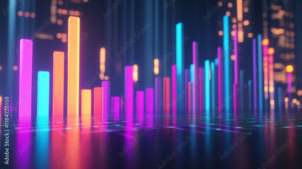 Poster A dynamic D bar chart showcasing fluctuating financial data, featuring glossy bars in different colors, reflecting light and adding depth to the presentation.