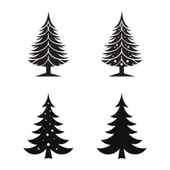 Minimalist Pine Tree Silhouettes: Black and White Graphic Design Elements with Stylized Evergreen Shapes