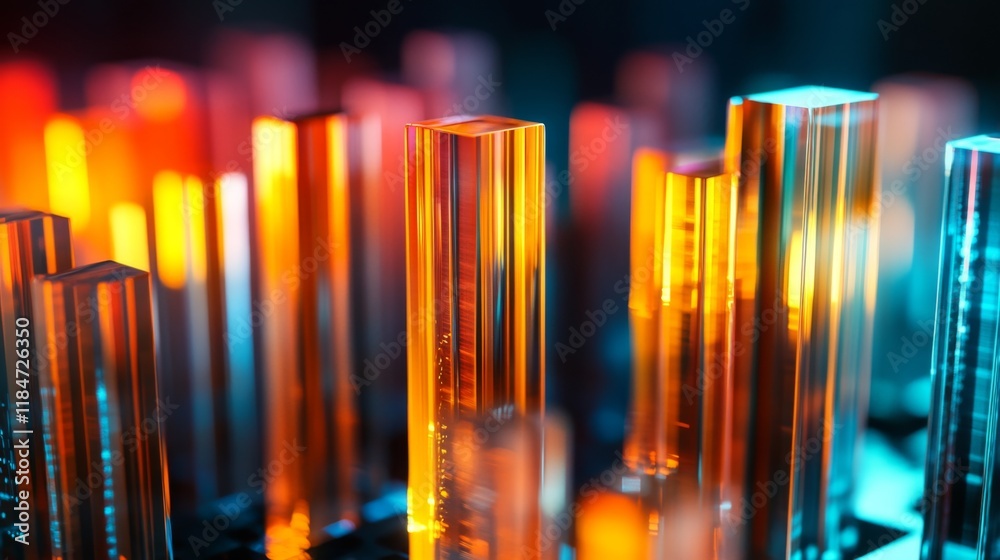 Poster A dynamic D bar chart showcasing fluctuating financial data, featuring glossy bars in different colors, reflecting light and adding depth to the presentation.